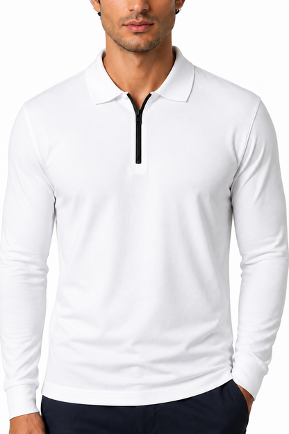 Ventorino Men's Polo Shirt Slim Fit Long Sleeves | Ventorino in White — garment and fabric detail
