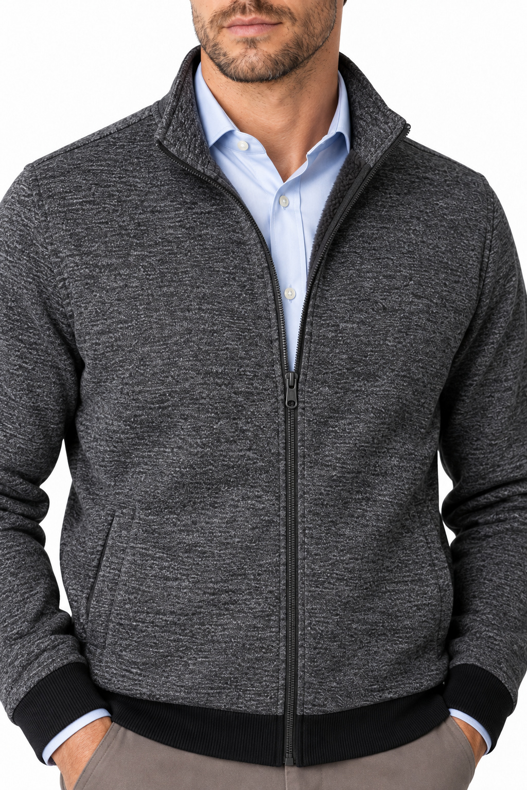 Ventorino Men's Jacket Fleece Lining Casual Fit | Ventorino in Grey — garment and fabric detail