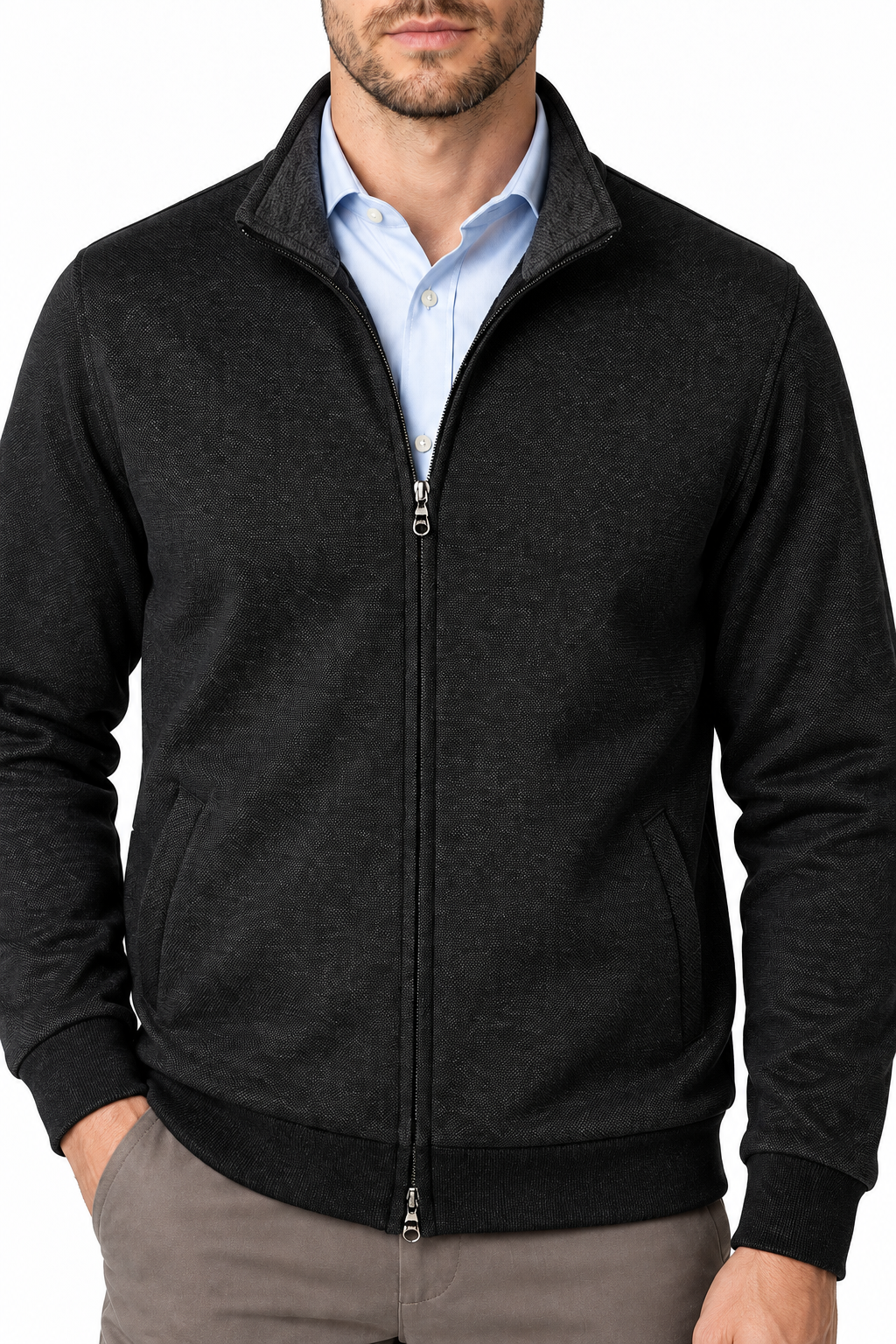 Ventorino Men's Jacket Fleece Lining Casual Fit | Ventorino in Black — garment and fabric detail