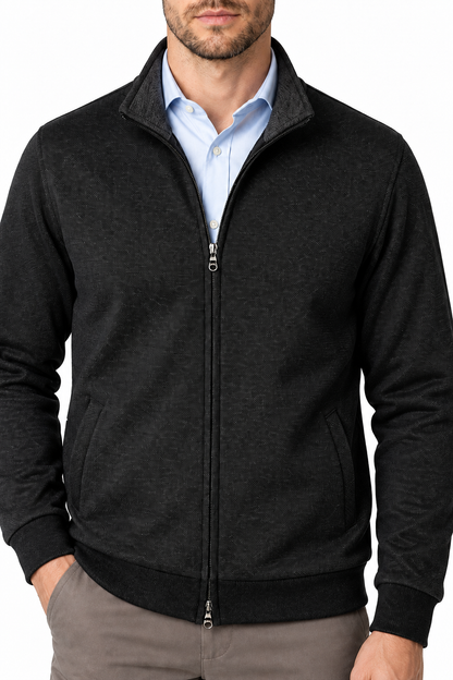 Ventorino Men's Jacket Fleece Lining Casual Fit | Ventorino in Black — garment and fabric detail