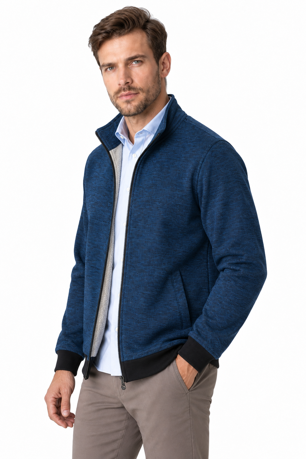 Ventorino Men's Jacket Fleece Lining Casual Fit | Ventorino in Blue — model three-quarter view