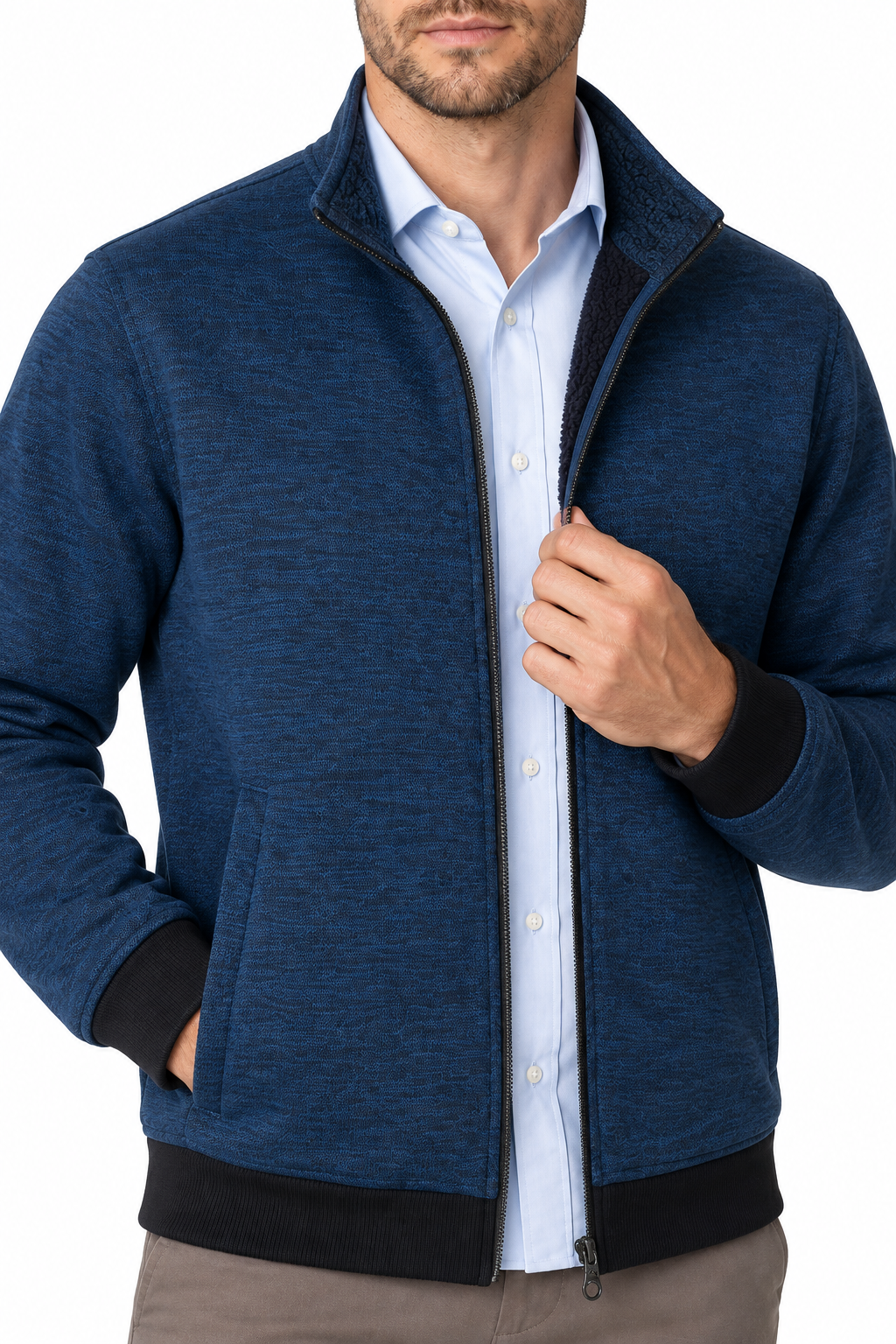 Ventorino Men's Jacket Fleece Lining Casual Fit | Ventorino in Blue — garment and fabric detail