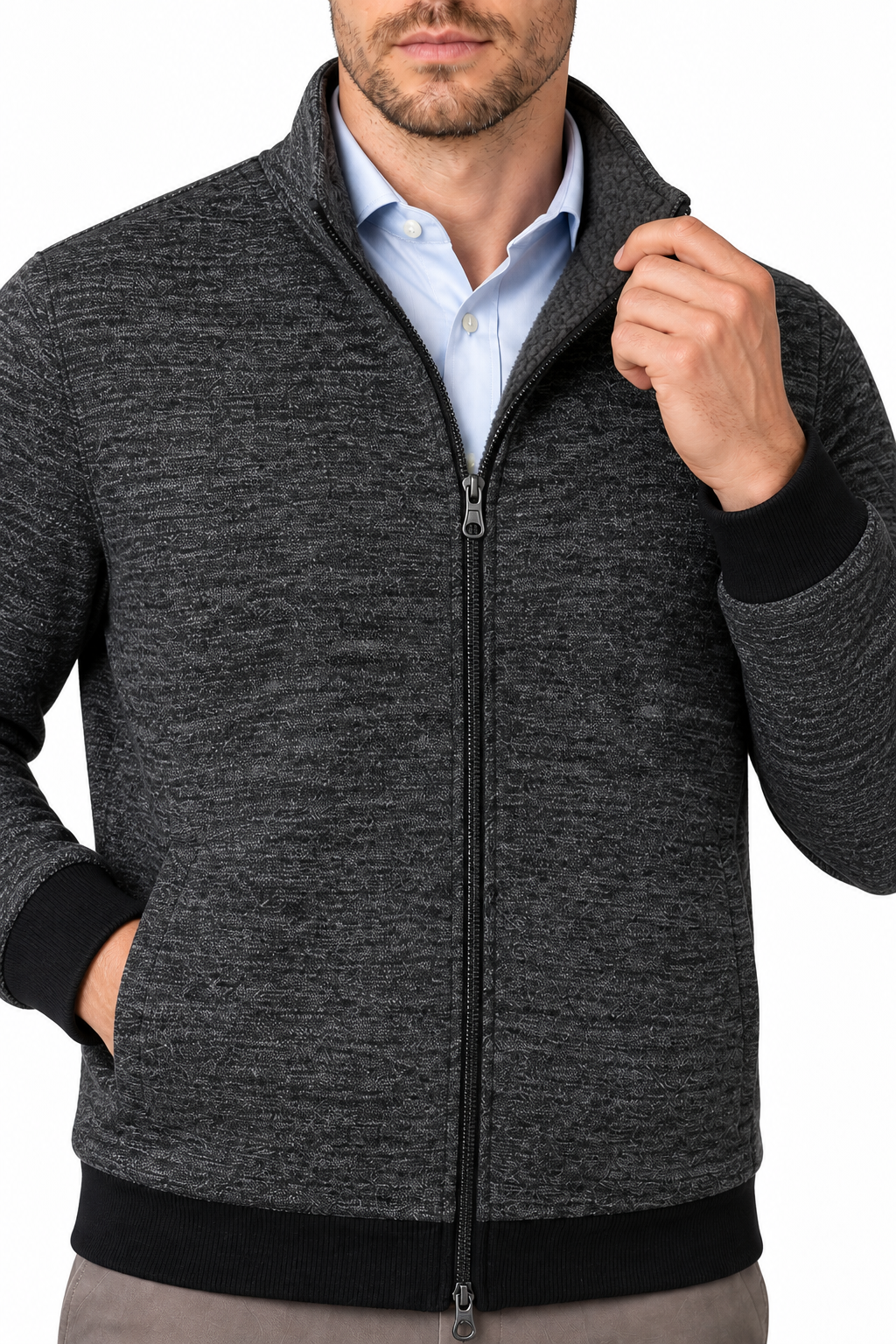 Ventorino Men's Jacket Fleece Lining Casual Fit | Ventorino in Grey Add wool — garment and fabric detail