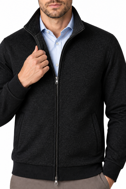 Ventorino Men's Jacket Fleece Lining Casual Fit | Ventorino in Black Add wool — garment and fabric detail