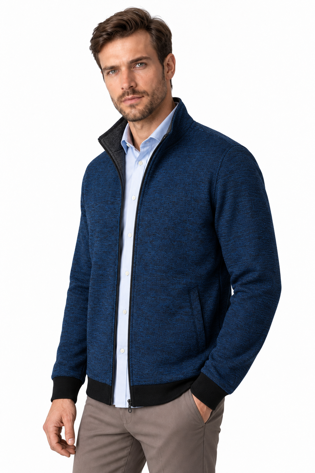 Ventorino Men's Jacket Fleece Lining Casual Fit | Ventorino in Blue Add wool — model three-quarter view