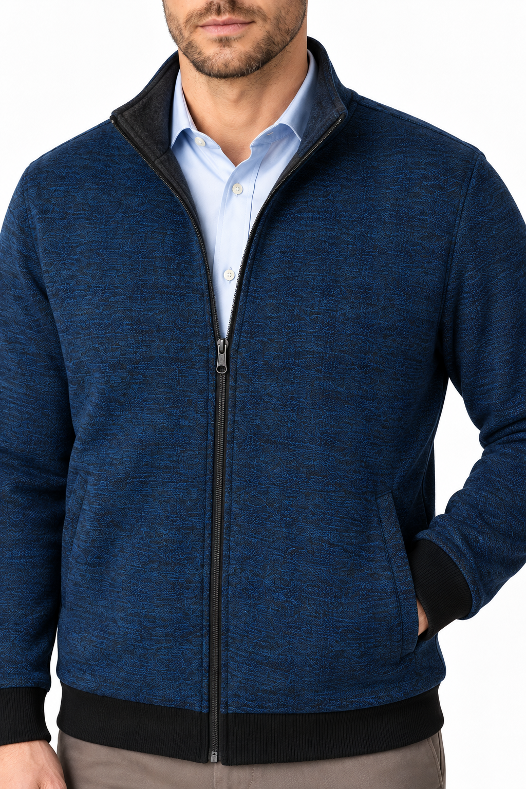 Ventorino Men's Jacket Fleece Lining Casual Fit | Ventorino in Blue Add wool — garment and fabric detail