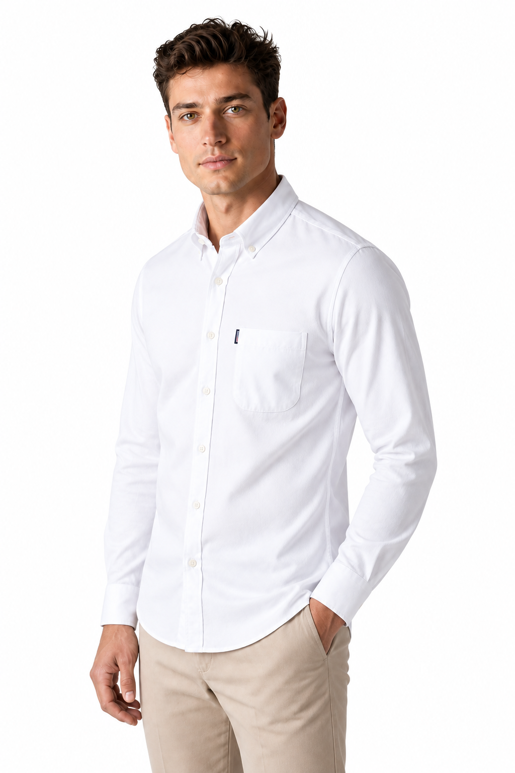 Ventorino Men's Dress Shirt Slim Fit Refined Finish | Ventorino in White — model three-quarter view