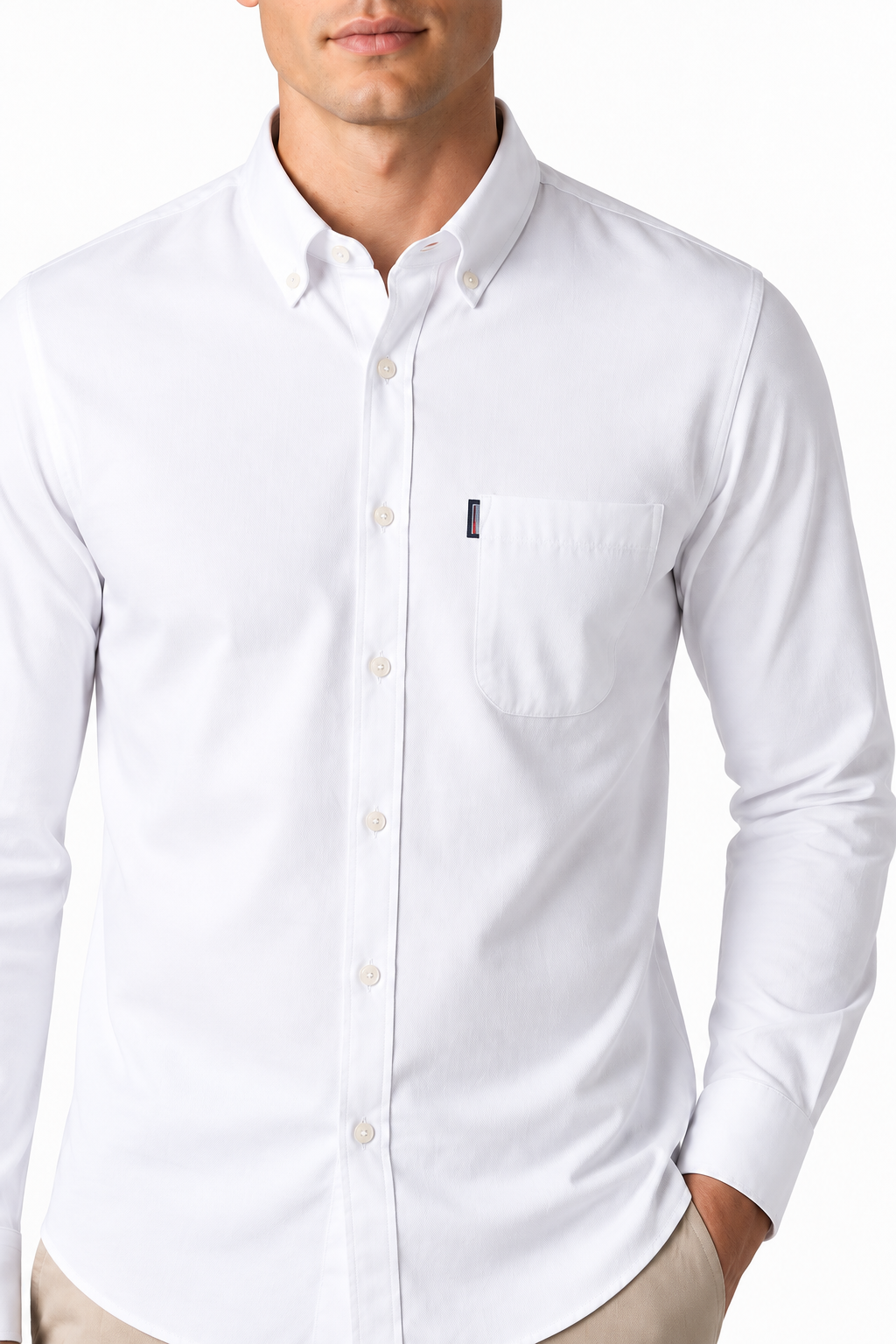 Ventorino Men's Dress Shirt Slim Fit Refined Finish | Ventorino in White — garment and fabric detail