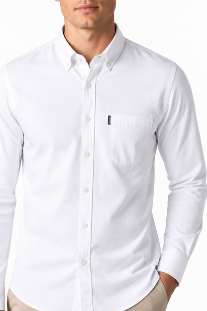 Ventorino Men's Dress Shirt Slim Fit Refined Finish | Ventorino in White — garment and fabric detail
