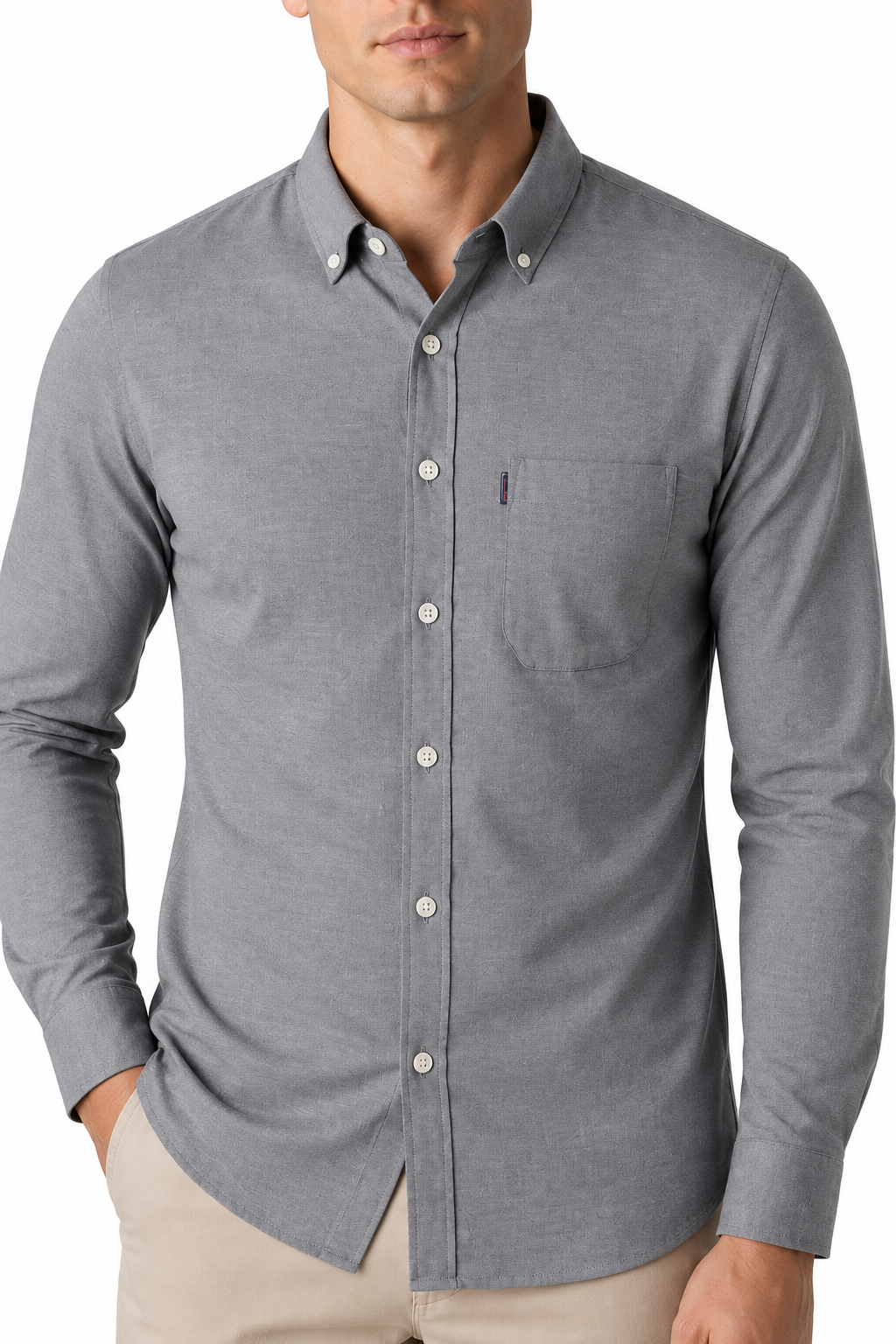 Ventorino Men's Dress Shirt Slim Fit Refined Finish | Ventorino in Grey — garment and fabric detail