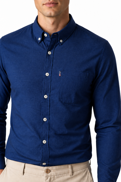 Ventorino Men's Dress Shirt Slim Fit Refined Finish | Ventorino in Navy Blue — garment and fabric detail
