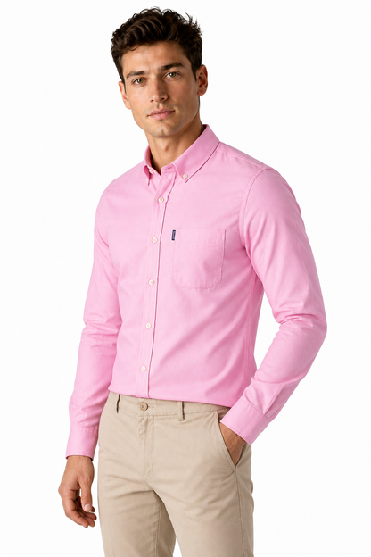 Ventorino Men's Dress Shirt Slim Fit Refined Finish | Ventorino in Pink — model three-quarter view