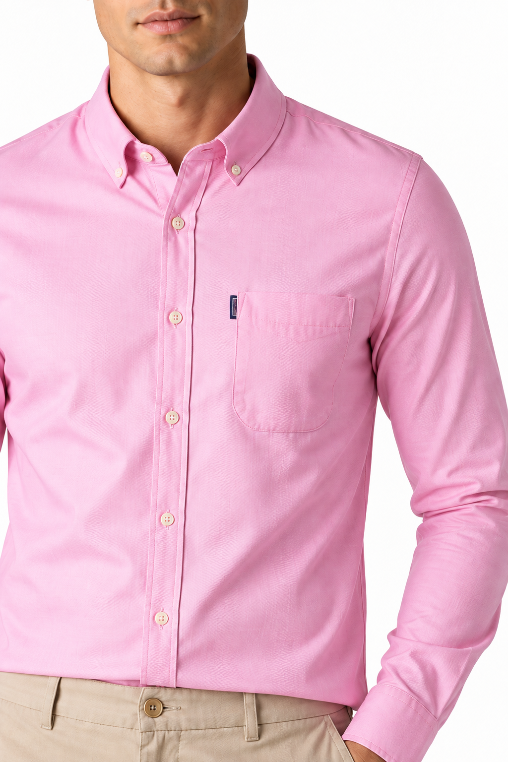 Ventorino Men's Dress Shirt Slim Fit Refined Finish | Ventorino in Pink — garment and fabric detail