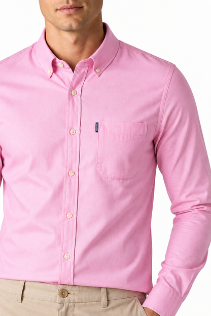 Ventorino Men's Dress Shirt Slim Fit Refined Finish | Ventorino in Pink — garment and fabric detail