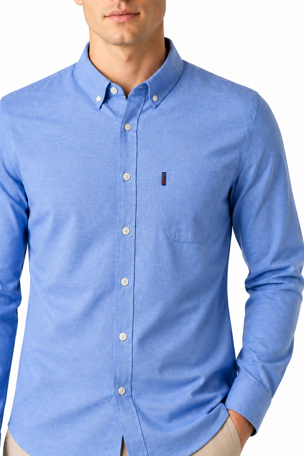 Ventorino Men's Dress Shirt Slim Fit Refined Finish | Ventorino in Blue — garment and fabric detail