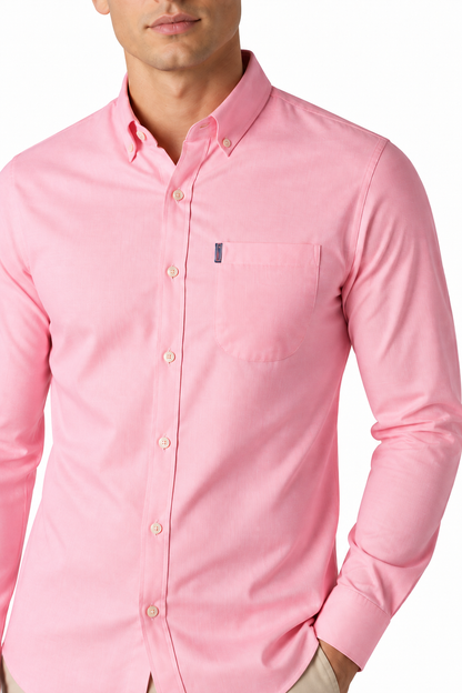 Ventorino Men's Dress Shirt Slim Fit Refined Finish | Ventorino in Coral — garment and fabric detail