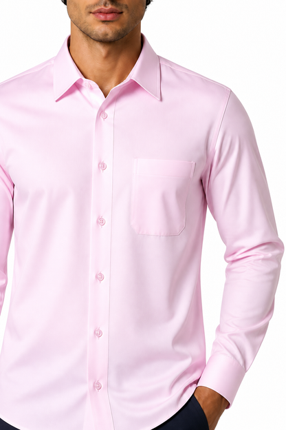 Ventorino Men's Dress Shirt Mercerized Fabric Stretch Fit | Ventorino in Pink — garment and fabric detail