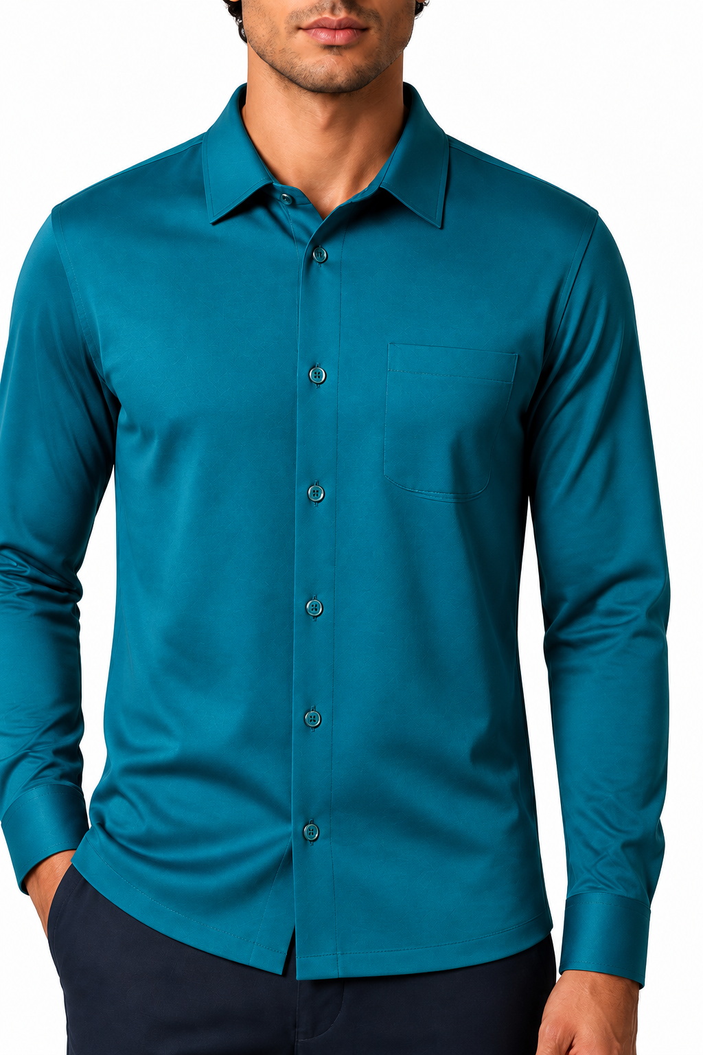 Ventorino Men's Dress Shirt Mercerized Fabric Stretch Fit | Ventorino in Green — garment and fabric detail