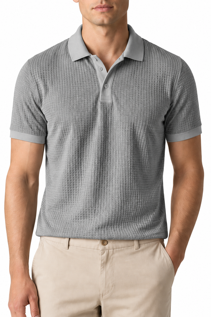 Ventorino Men's Polo Shirt Waffle Texture Breathable Knit | Ventorino in Gray — garment and fabric detail