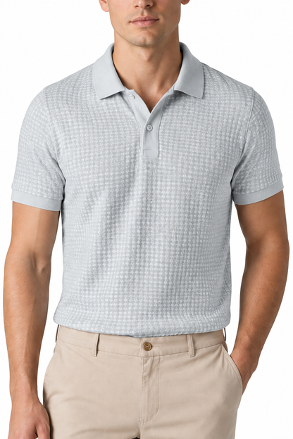 Ventorino Men's Polo Shirt Waffle Texture Breathable Knit | Ventorino in Light Gray — garment and fabric detail