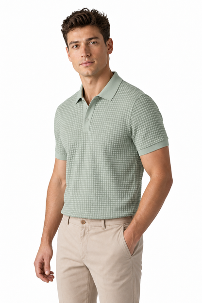 Ventorino Men's Polo Shirt Waffle Texture Breathable Knit | Ventorino in Light Green — model three-quarter view