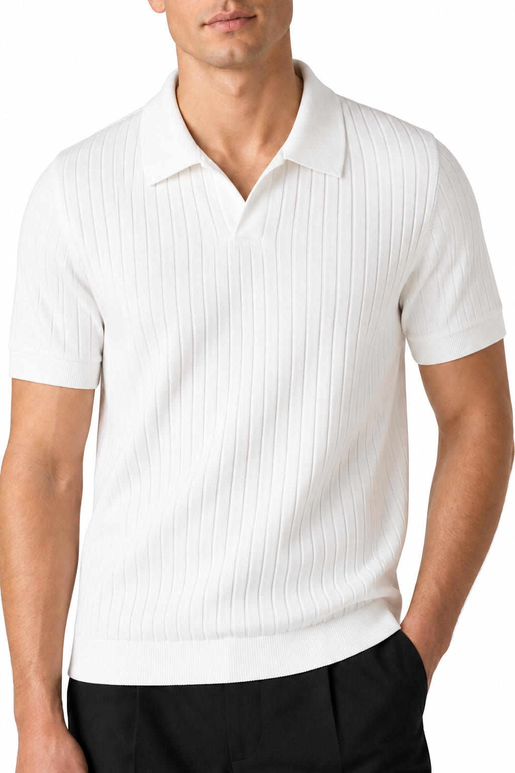 Ventorino Men's Polo Shirt Textured Knit Relaxed Fit | Ventorino in White — garment and fabric detail