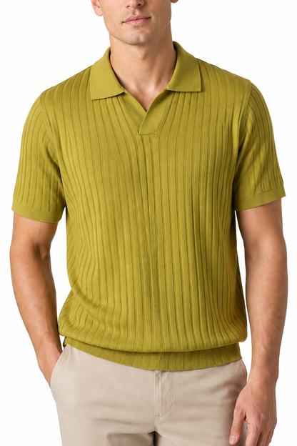 Ventorino Men's Polo Shirt Textured Knit Relaxed Fit | Ventorino in Yellow — garment and fabric detail