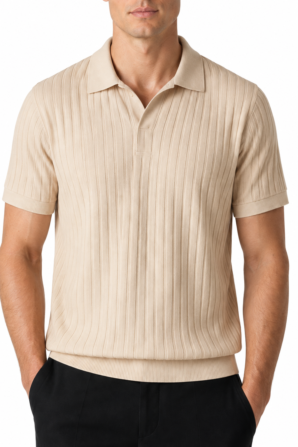 Ventorino Men's Polo Shirt Textured Knit Relaxed Fit | Ventorino in Apricot — garment and fabric detail