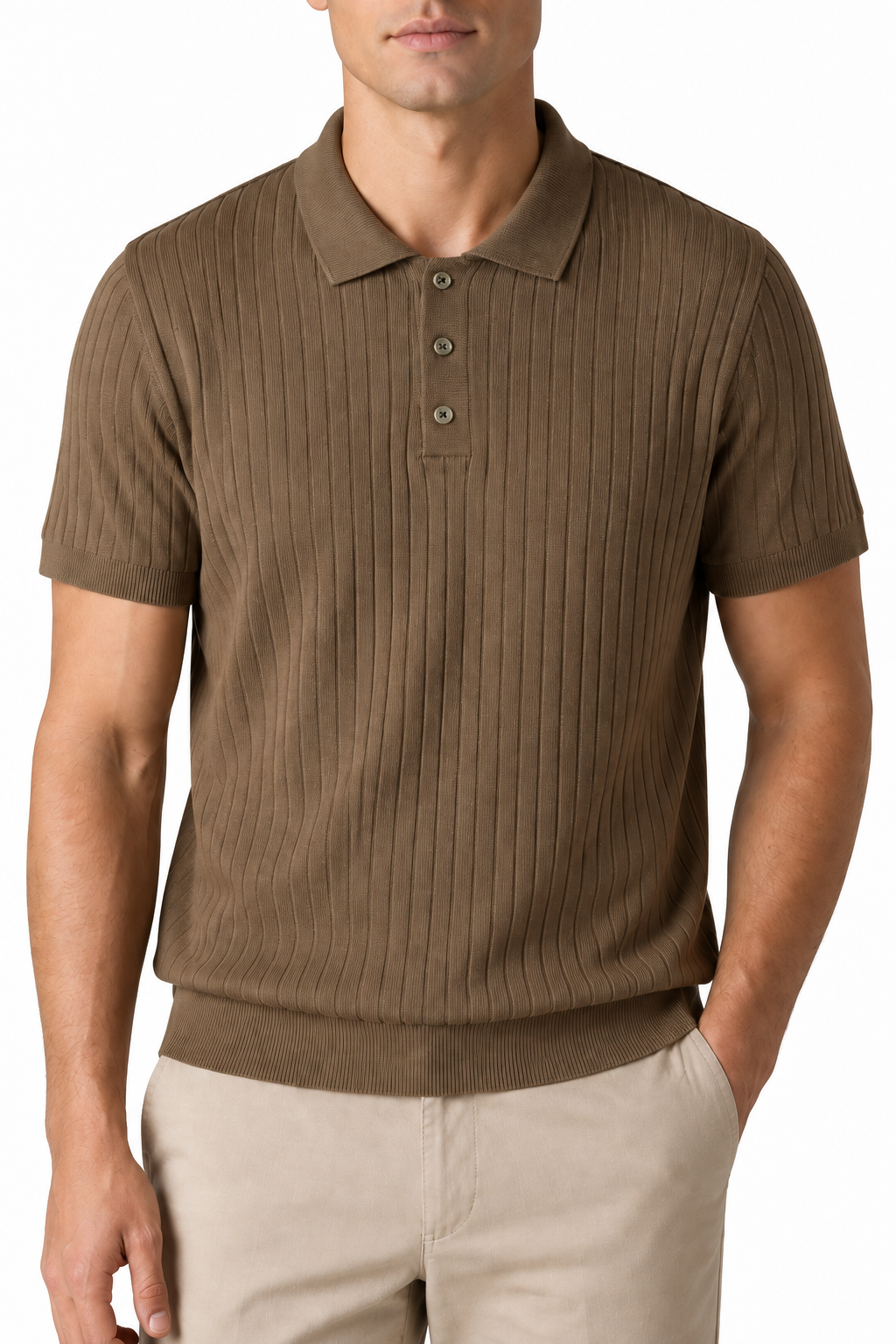 Ventorino Men's Polo Shirt Textured Knit Relaxed Fit | Ventorino in Coffee — garment and fabric detail