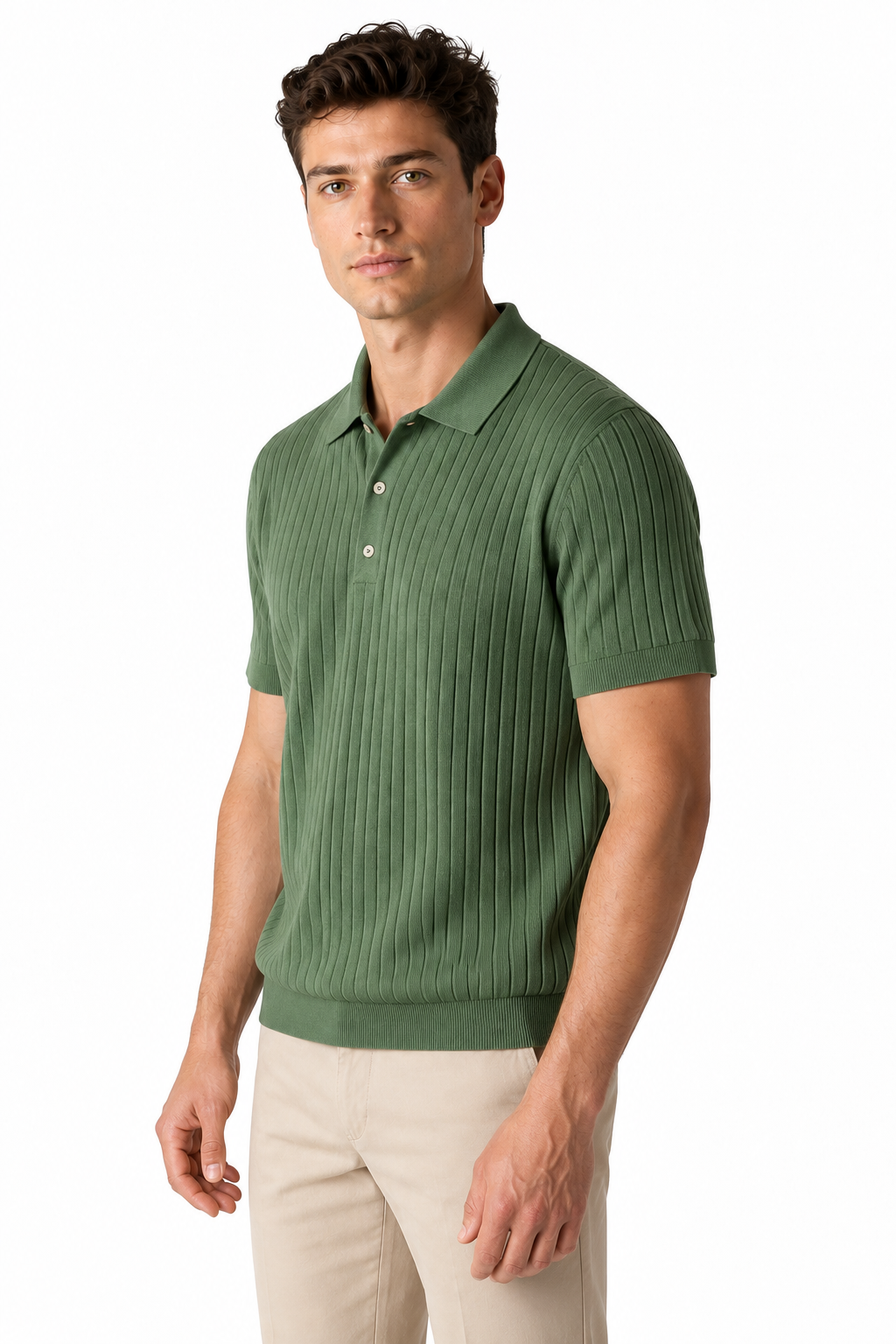 Ventorino Men's Polo Shirt Textured Knit Relaxed Fit | Ventorino in Green — model three-quarter view