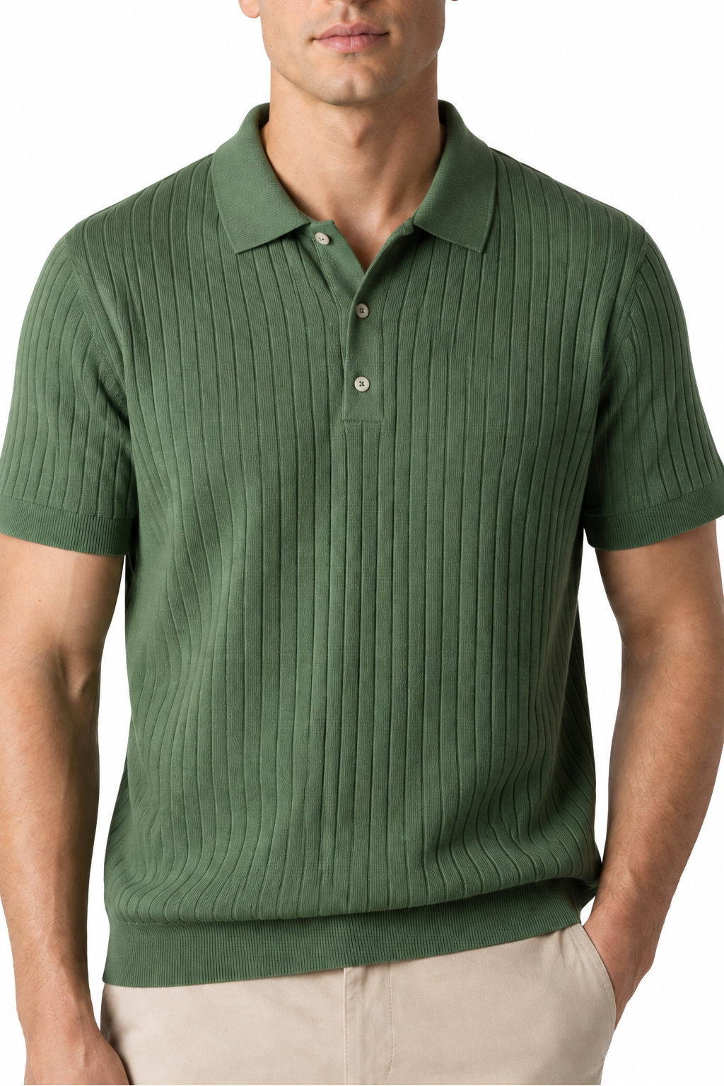 Ventorino Men's Polo Shirt Textured Knit Relaxed Fit | Ventorino in Green — garment and fabric detail