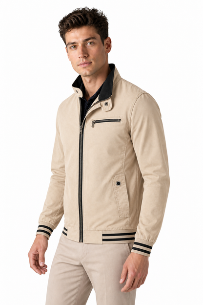 Ventorino Men's Jacket Contrast Trim Classic Fit | Ventorino in Beige — model three-quarter view