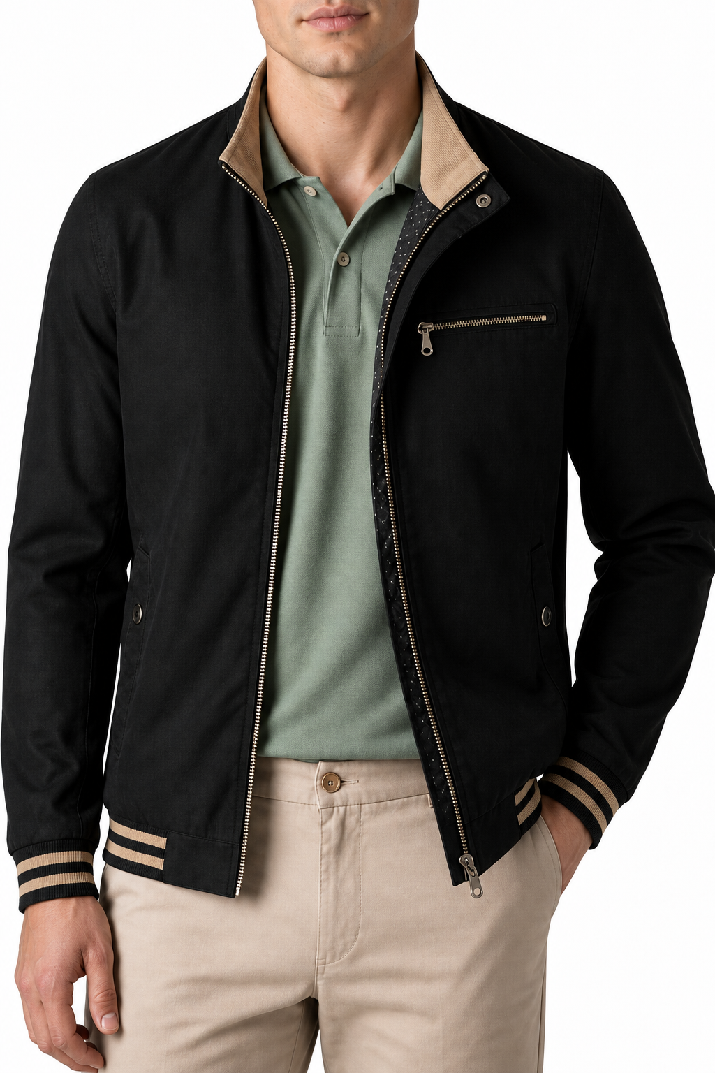 Ventorino Men's Jacket Contrast Trim Classic Fit | Ventorino in Black — garment and fabric detail