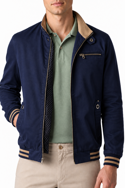 Ventorino Men's Jacket Contrast Trim Classic Fit | Ventorino in Navy Blue — garment and fabric detail