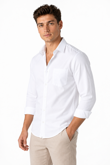 Ventorino Men's Open-Collar Shirt Versatile Fit Lightweight Feel | Ventorino in White — model three-quarter view