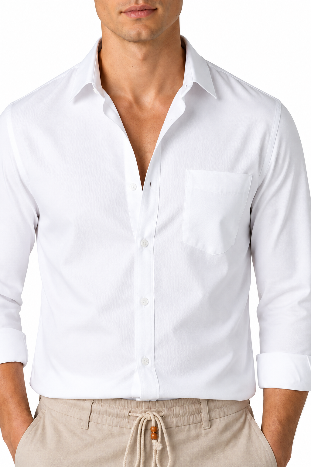 Ventorino Men's Open-Collar Shirt Versatile Fit Lightweight Feel | Ventorino in White — garment and fabric detail