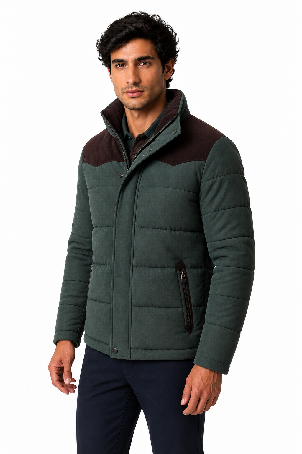 Ventorino Men's Parka Windproof Shell Insulated Lining | Ventorino in Army Green — model three-quarter view