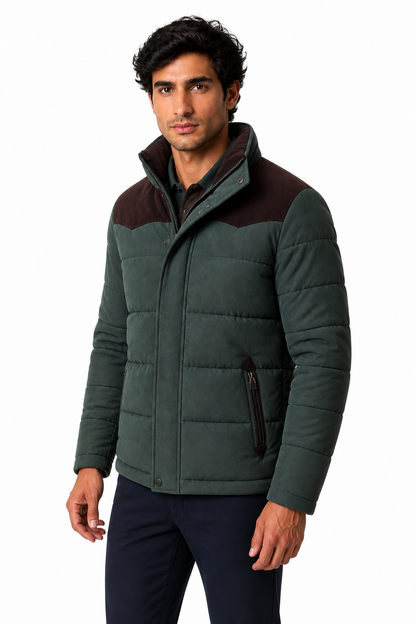 Ventorino Men's Parka Windproof Shell Insulated Lining | Ventorino in Army Green — model three-quarter view