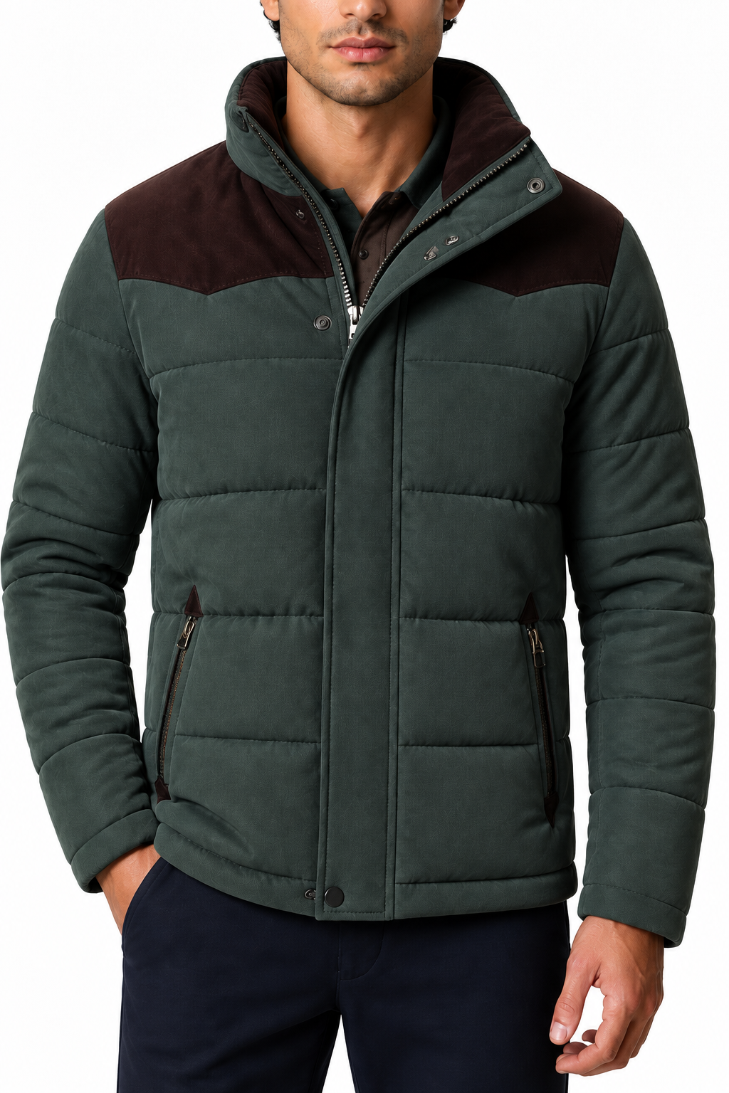 Ventorino Men's Parka Windproof Shell Insulated Lining | Ventorino in Army Green — garment and fabric detail