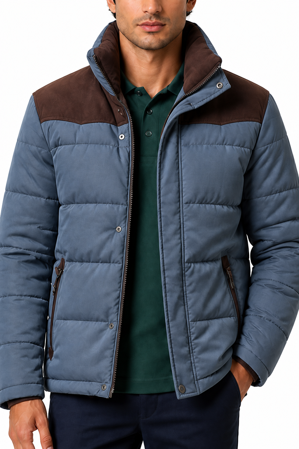 Ventorino Men's Parka Windproof Shell Insulated Lining | Ventorino in Blue gray — garment and fabric detail