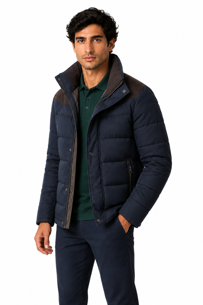 Ventorino Men's Parka Windproof Shell Insulated Lining | Ventorino in Dark blue — model three-quarter view