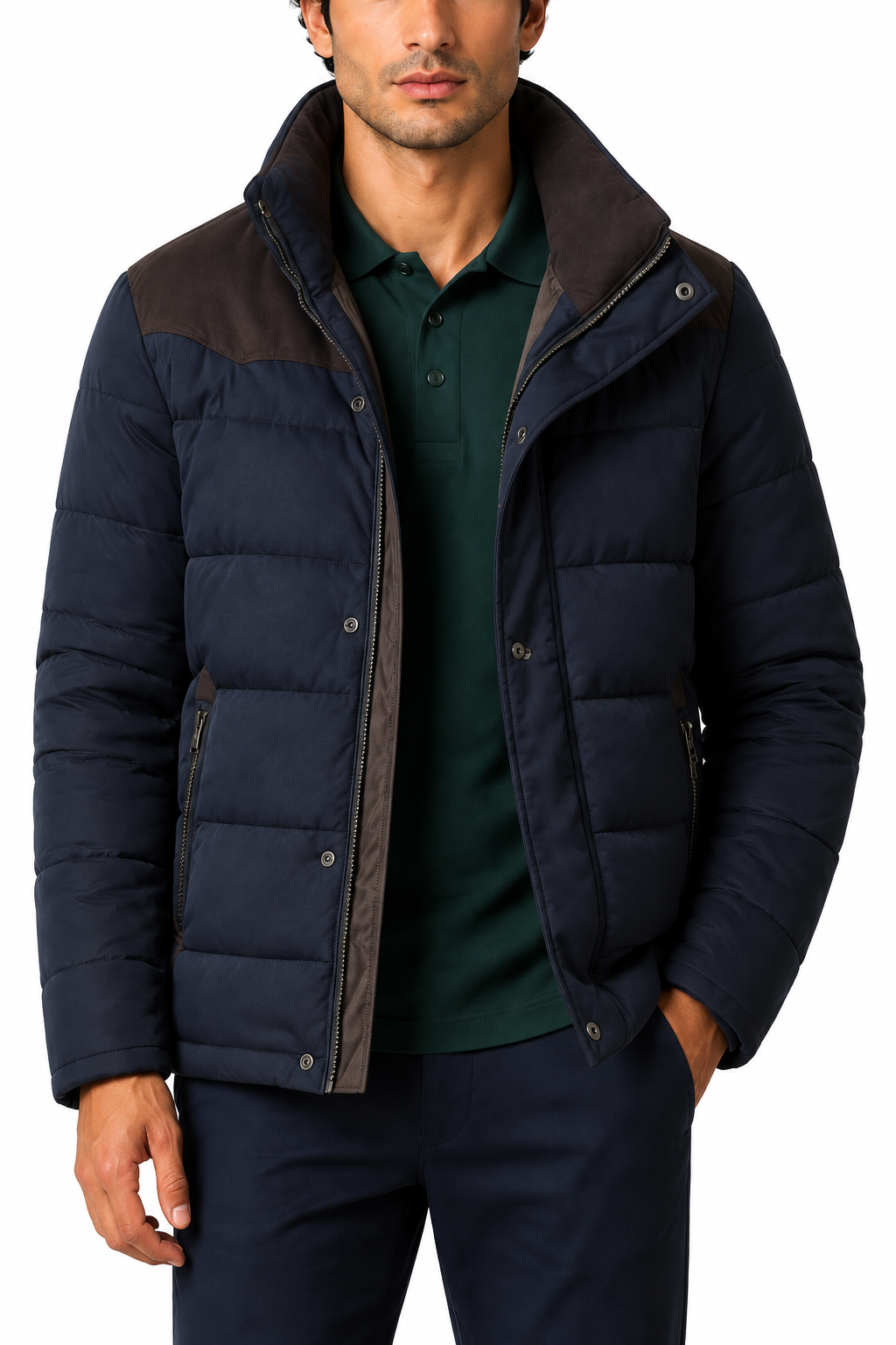 Ventorino Men's Parka Windproof Shell Insulated Lining | Ventorino in Dark blue — garment and fabric detail