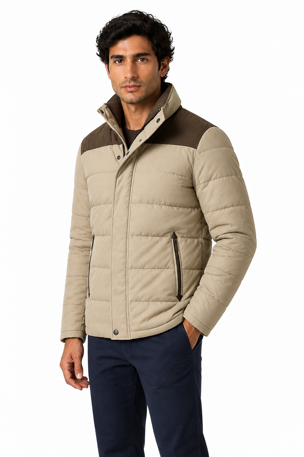 Ventorino Men's Parka Windproof Shell Insulated Lining | Ventorino in Khaki — model three-quarter view