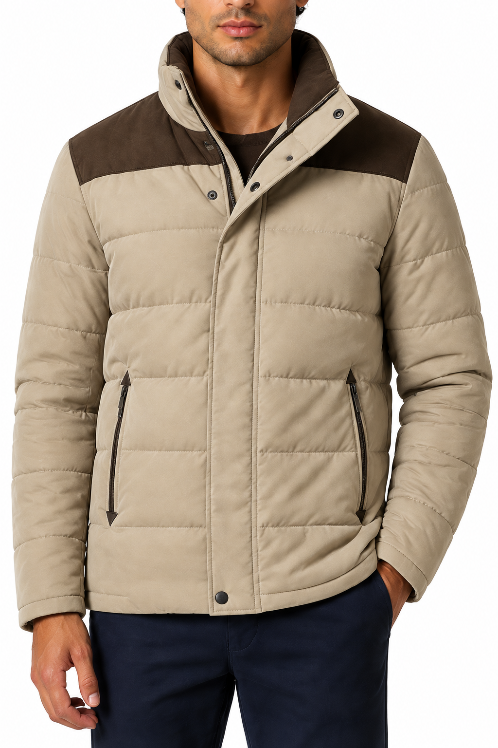 Ventorino Men's Parka Windproof Shell Insulated Lining | Ventorino in Khaki — garment and fabric detail