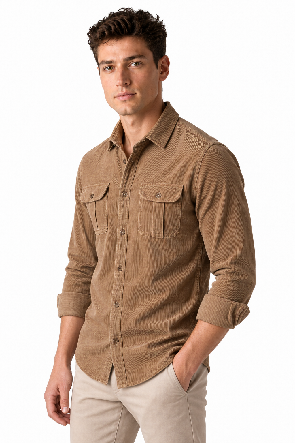 Ventorino Men's Overshirt Corduroy Fabric Rugged Style | Ventorino in 1 — model three-quarter view