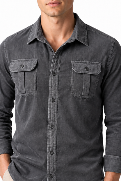Ventorino Men's Overshirt Corduroy Fabric Rugged Style | Ventorino in Grey — garment and fabric detail