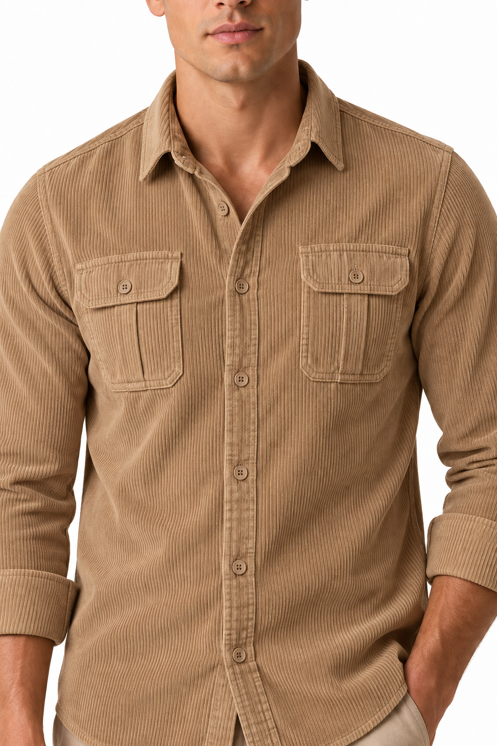 Ventorino Men's Overshirt Corduroy Fabric Rugged Style | Ventorino in White — garment and fabric detail