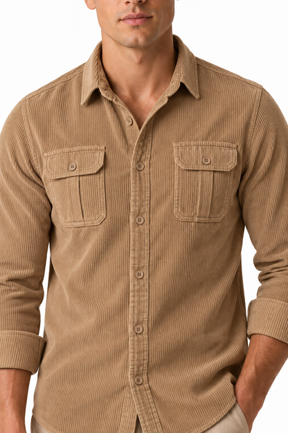 Ventorino Men's Overshirt Corduroy Fabric Rugged Style | Ventorino in White — garment and fabric detail