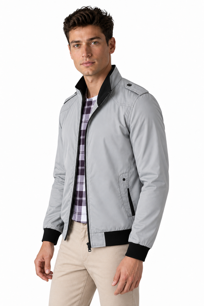 Ventorino Men's Bomber Jacket Lightweight Build Classic Fit | Ventorino in Light grey — model three-quarter view