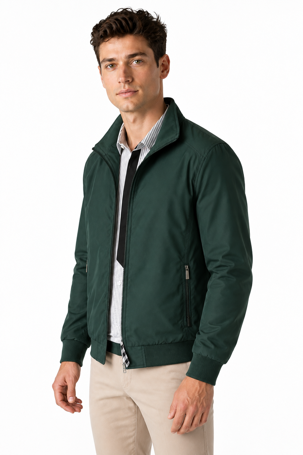 Ventorino Men's Bomber Jacket Lightweight Build Classic Fit | Ventorino in Dark green — model three-quarter view